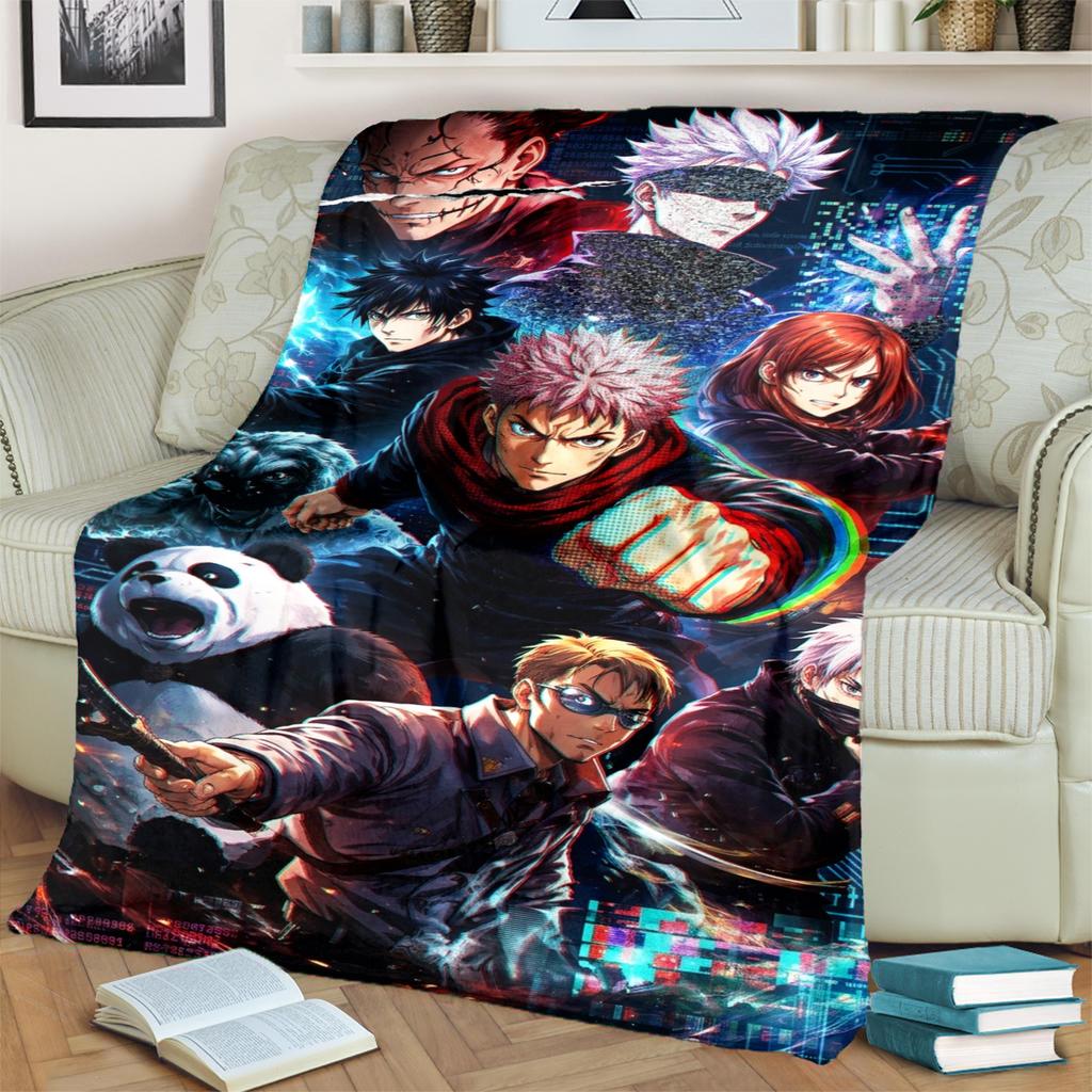 Jujutsu Kaisen Themed Print Blanket Warm Flannel for Bedrooms, Sofas, Beds, Chairs, Picnics, Travel