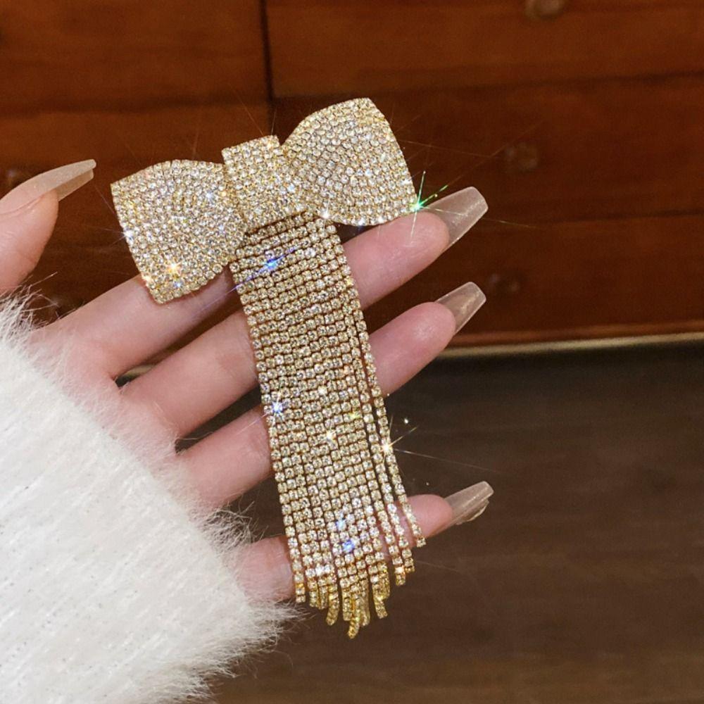 Light Luxury Bow Fringe Hairpin Temperament Bow Hair Clip Long Tassel Rhinestone Hairpin  Women