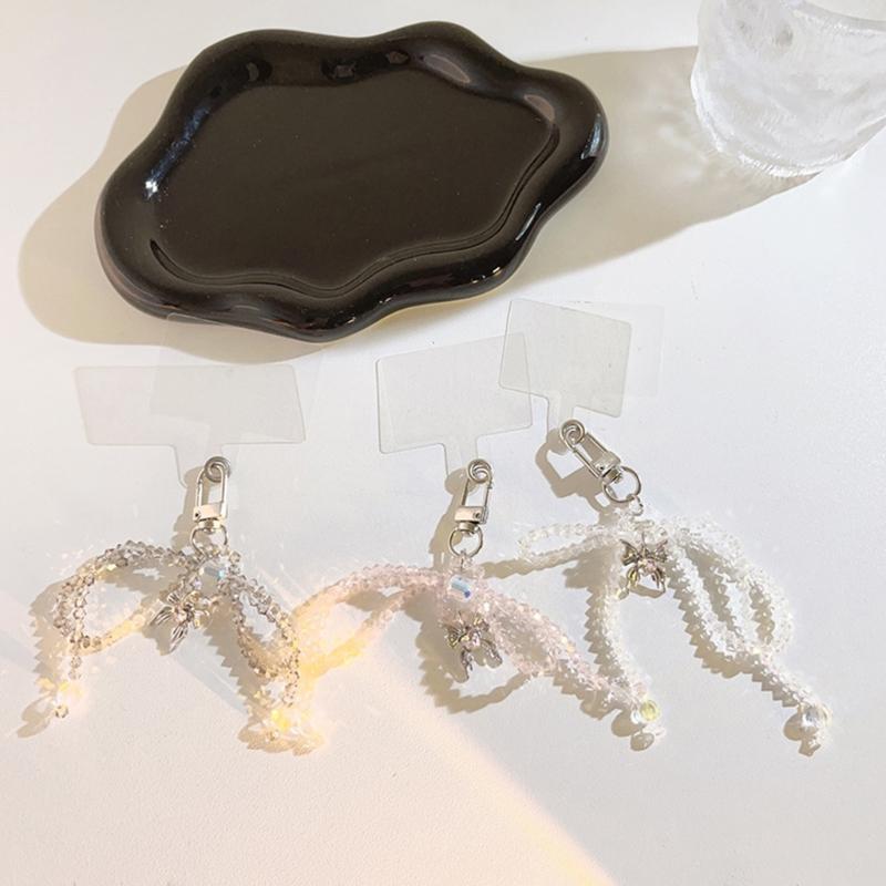 Elegant Keychain with Bowknot Pendant Phone Charm Simple Phone Lanyard Wrist Strap Hanging Keyring for Phone Case Bag