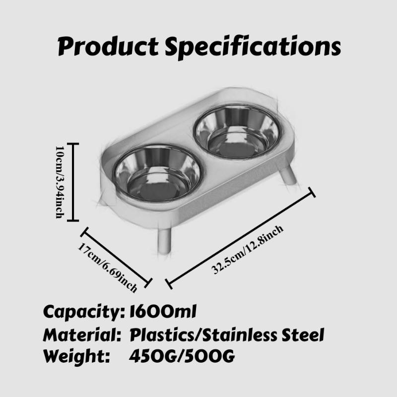 Elevated Cat Double Bowls Set: Height Leg for Neck Health & Whisker Relief - Stainless Steel Anti-Spill Dish with Non-Skid Base