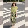 French Floral Print Faux Two-Piece Tie-Waist Dress