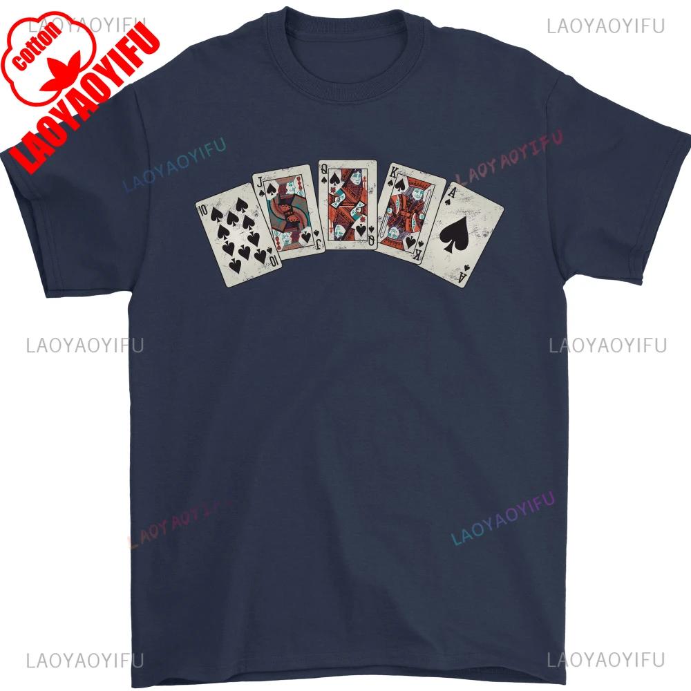Spade Flush Poker Printed T Shirt Tops Retro Poker Card Patterns Tops Tee Shirt Unisex Women High Quality Cotton Shortsleev 4XL