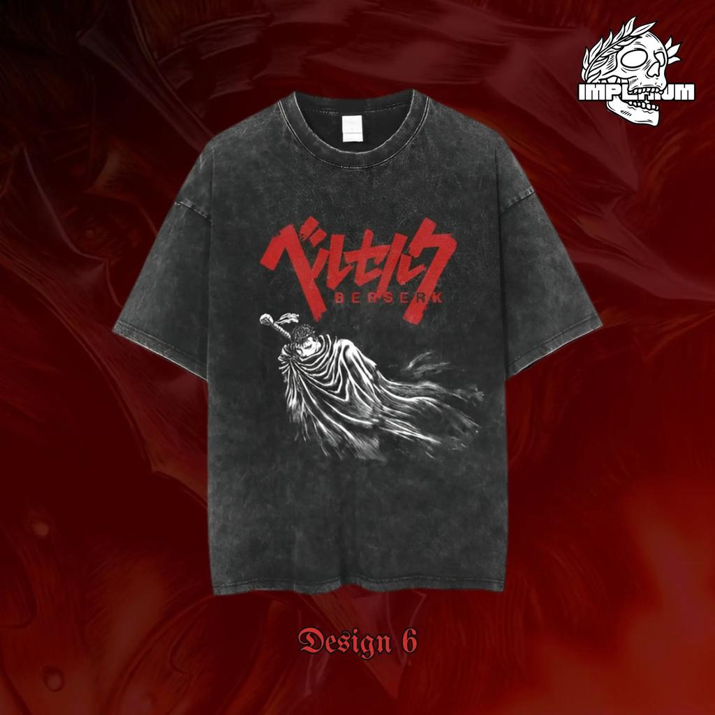 Berserk Brand of Sacrifice & Katana Vintage Washed Double-Sided Anime T-Shirt, Unisex Dark Fantasy Manga Fan Streetwear Tee, 100% Cotton Casual Short
