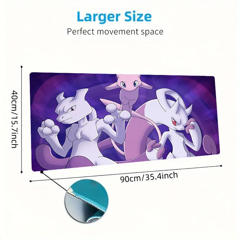 Mew Cartoon Mouse Pad, Large Gaming Desk Mat, Non-slip XXL Mousepad for Laptop & Tablet, Mini PC Playmat with Stitched Edges