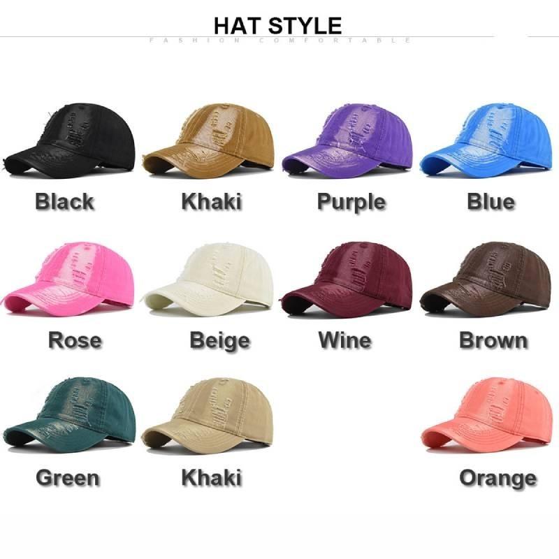 Solid Color Baseball Cap With Curved Brim Washed Cotton Sun Hat