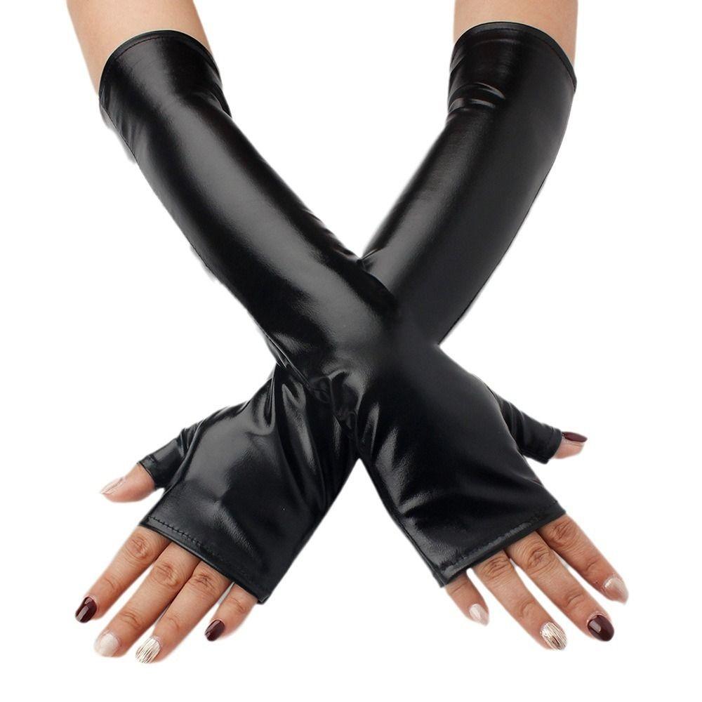 1 Pair Glossy Finish Fingerless Gloves Thin Half Finger Gloves Punk Style Dress Up