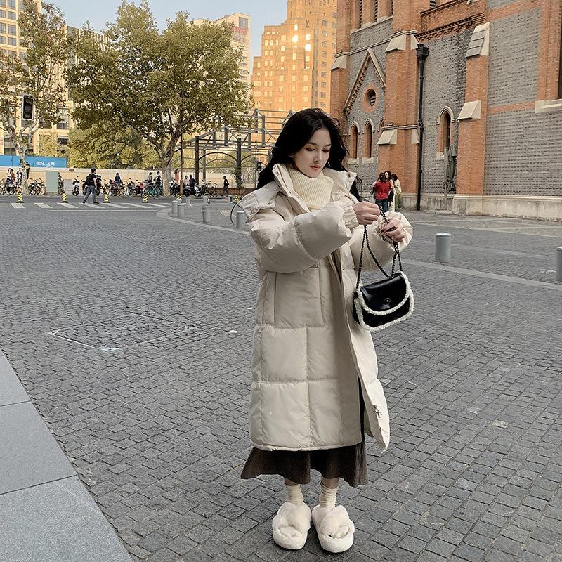 Long Down Cotton-padded Clothes for Women's Winter New Elegant Hooded Thickened Over the Knee Small Cotton-padded Coat for Women