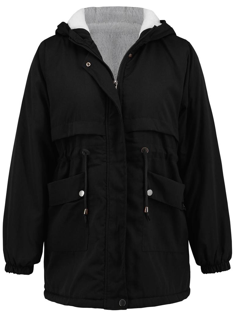 Women's 2024 Hooded Fur-Lined Windbreaker: Autumn/Winter Warm Zipper Jacket