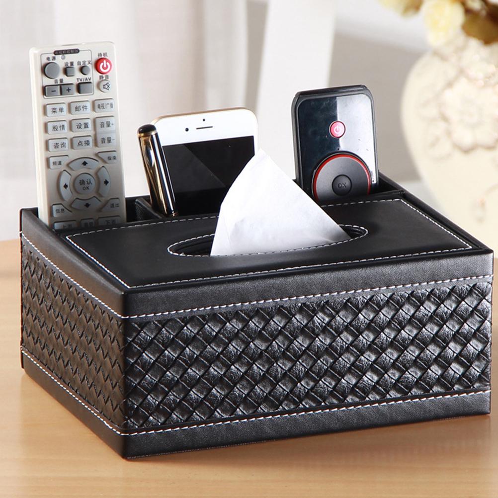 PU Leather Rectangular Remote Control Tissue Box Organizer Tissue Box Cover Pen Pencil Holder Desk Storage Box