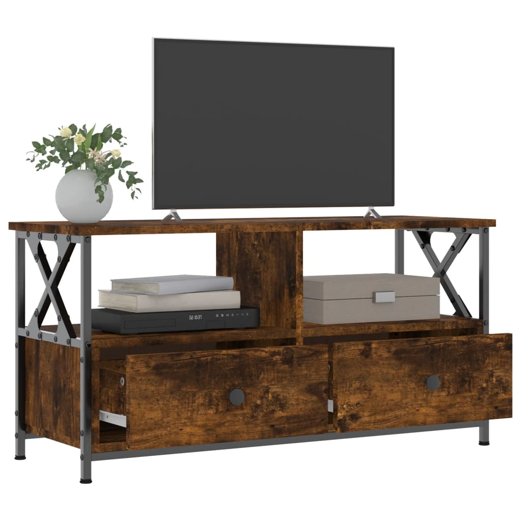 TV Stand in Smoked Oak Finish 90 x 33 x 45 cm Particleboard & Iron