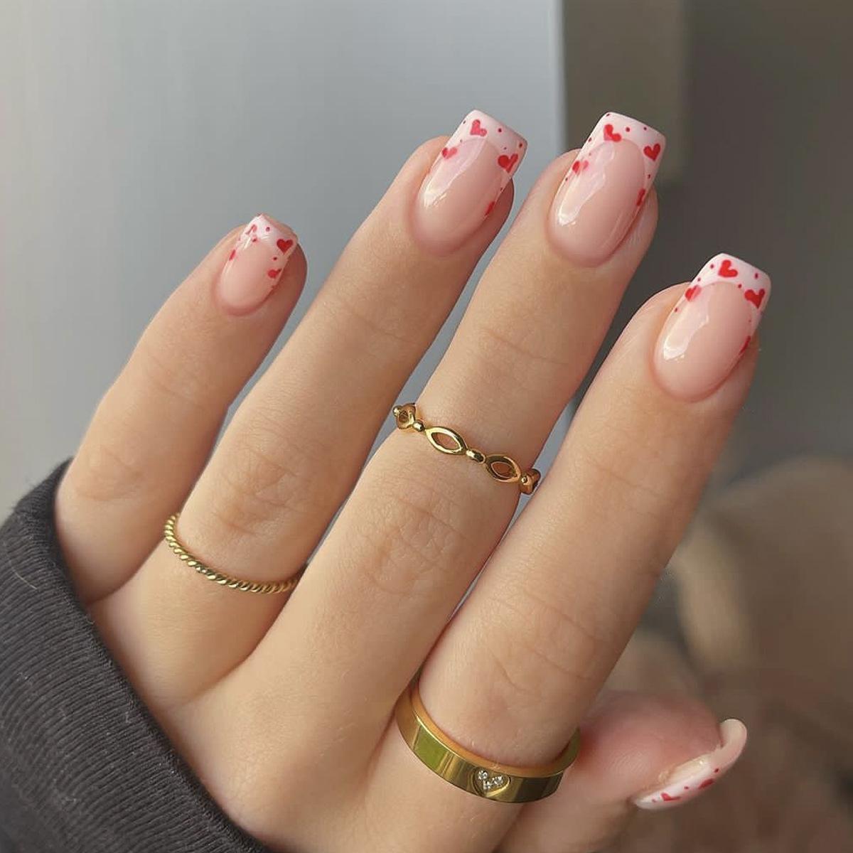 

Valentine s Red Heart French Manicure Removable Wearable Nail Tips