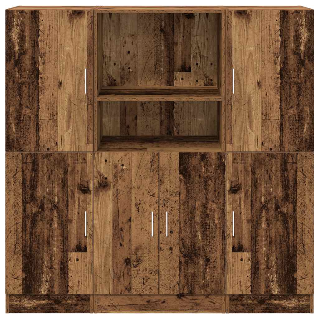 3 piece kitchen cabinet set with rustic wood effect engineered wood
