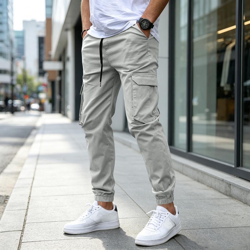 Men's Loose Straight Leg Multi-Pocket Cargo Pants for Outdoor Sports Hiking Casual Wear