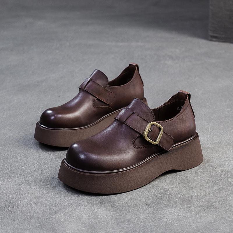 Fashion GKTINOO 2025 Autumn New Retro Round Toe Platform Shoes Versatile Genuine Leather Comfortable Thick Soled Women's Shoes
