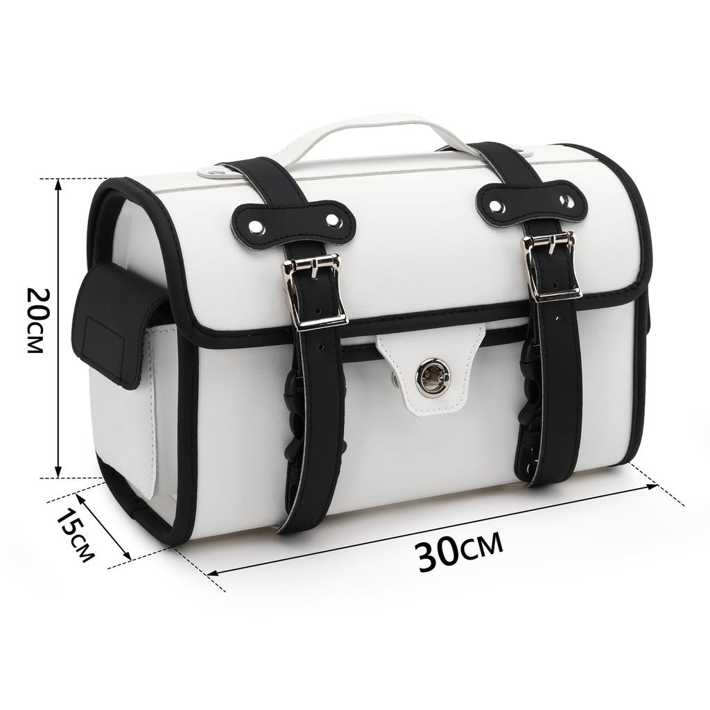Artudatech Side Bags and Seat 9L Motorcycle PU Universal Metal Fittings Rust Touring Small Item Double Side White Bags, Capacity, Bag, Leather,