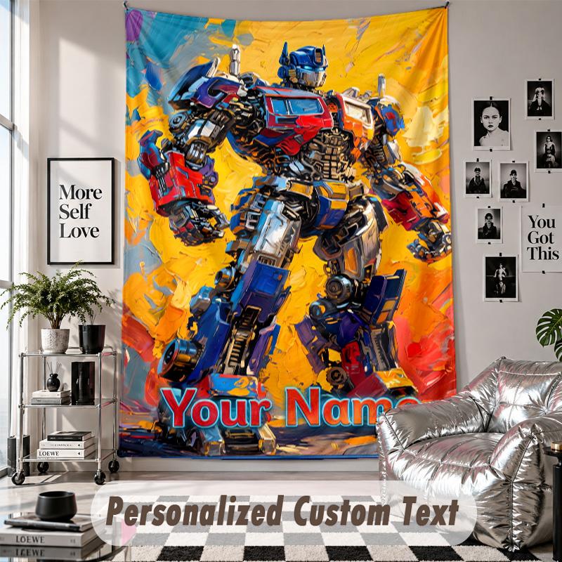 Wall Hanging Tapestry With Custom Name & Text, Transformers Decorative Tapestry For Bedroom