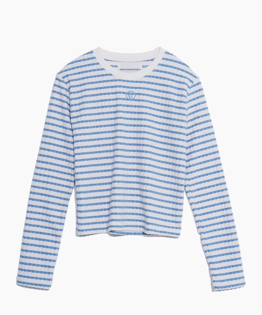 HARDCORE HAPPINESS Terry Striped Needlework T-Shirt_Sky Blue