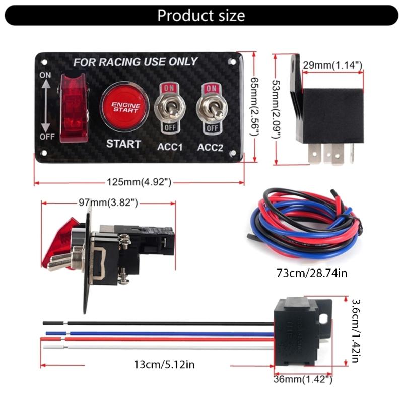 Kohlefaser-Panel Zündschalter-Kippschalter-Kit, Motor-Druckknopf-Startknopf Passend für Rennwagen, LKW, Boote, Wohnmobile