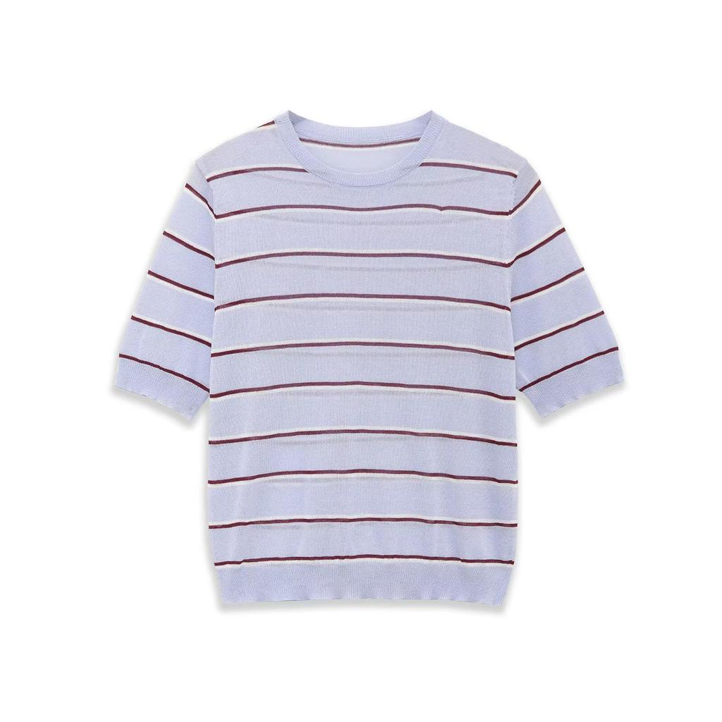 European Style Women's Striped Round Neck Short-Sleeve Top - Spring 2026 Collection (Picture Color)