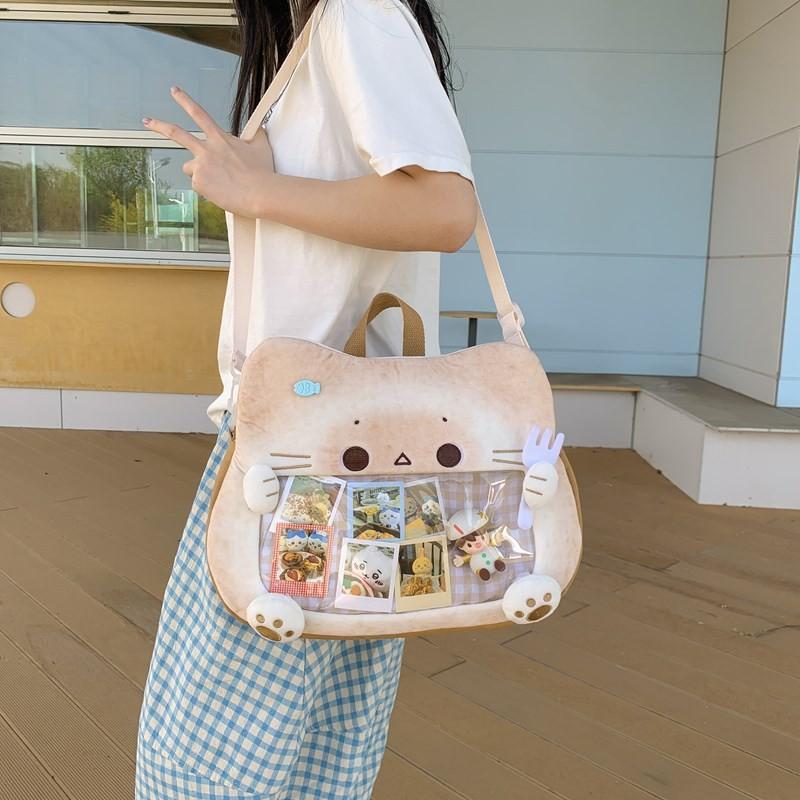 Bread Pattern Cat Itabag Cartoon Backpack Shoulder Bag With Open Front Pocket