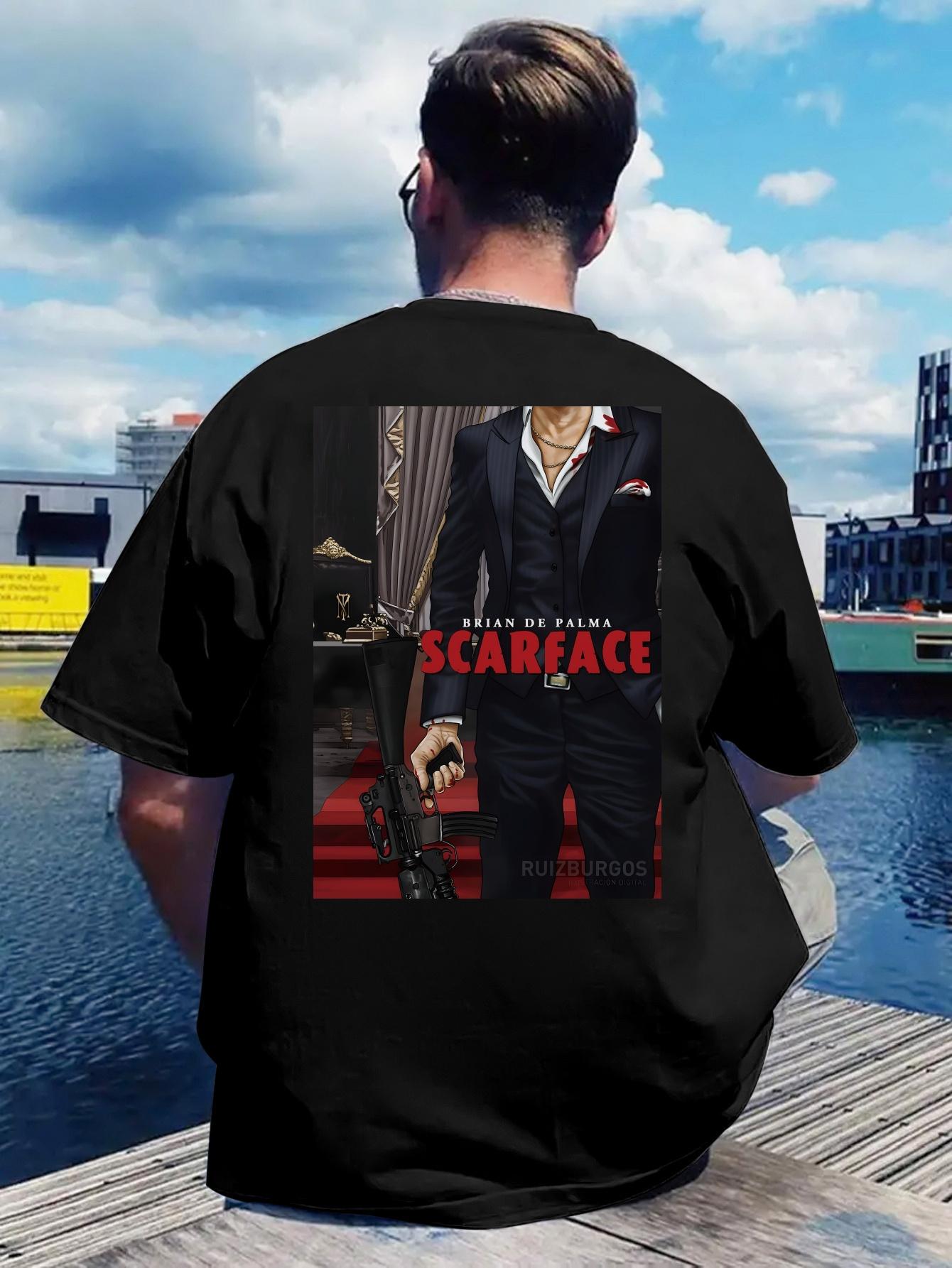 Scarface Graphic T-shirt - Bold  Scarface  Design with Action Pose & Revolver Print S