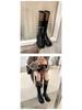 Su Yinyin Style Colorblock Round Toe Thick Sole Back Zipper Women's Riding Boots