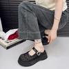 2025 New Mesh Hollow Big Head Metal Buckle Thick Bottom Muffin Heightening Small Bag Head Half Slippers Women's Shoe Holder