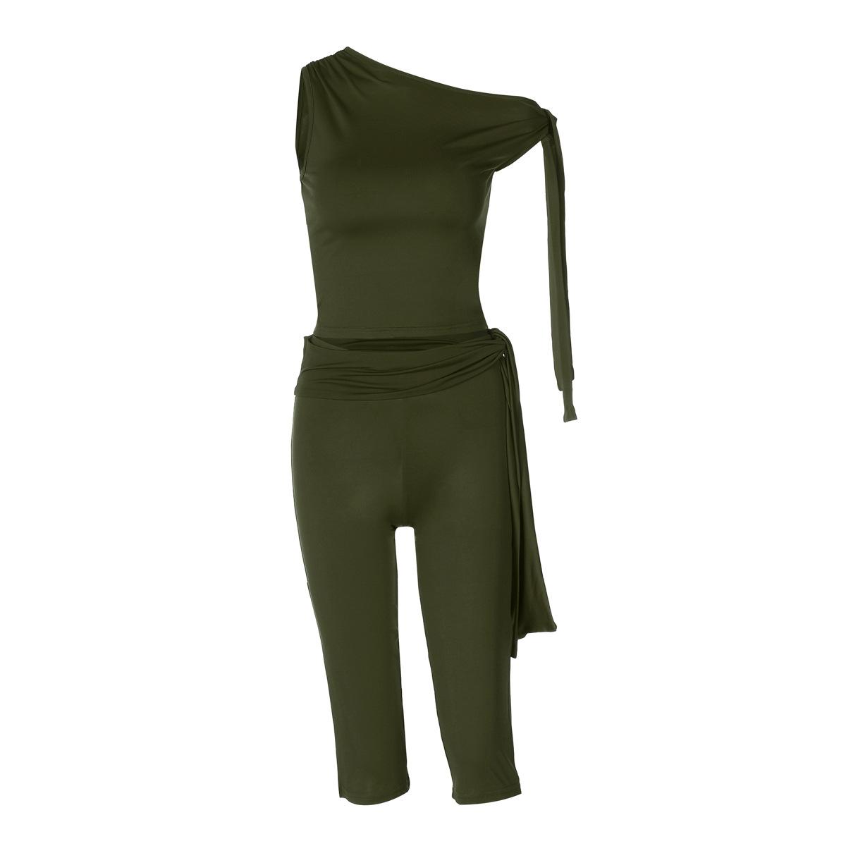 

GMXIA Женские модные повседневные однотонные спортивные шорты без рукавов на одно плечо с высокой талией L зелёный