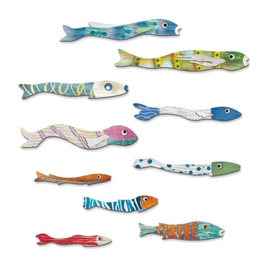 

10 шт. Настенный декор из дерева в виде рыбы в прибрежном стиле Ручная работа Морское искусство для пляжного домика у озера Деревенские вырезы для внутреннего и наружного размещения Декорации для морской вечеринки 10pcs