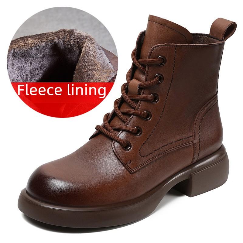 Genuine Leather Ankle Boots Thick-soled Chunky Heeled Versatile Stylish Short Boots 40 9250₽