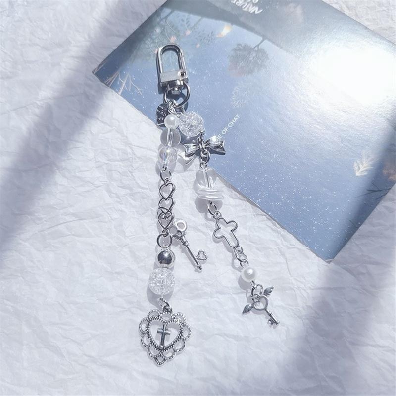 Bowknot Pendant Keychain Multicolor Pentagrams Crucifix Key Chain Fashionable Decoration for Phones Car Keys Bags