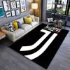 Football Club Area Rug, Juventus FC White J Logo 3 Stars Italian Flag Black Print, Soccer Fan Room Decor, Non-Slip Mat