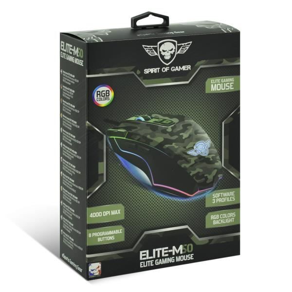 Souris - Spirit Of Gamer - Elite-M50 Army Edition - 8 boutons - Rétro-éclairage LED RGB - 4000 DPI