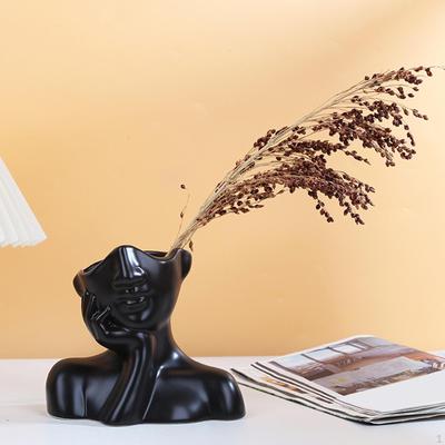 Ceramic Face Vase Flower Statue Planter Small Plant Pot Head Shaped for Desk