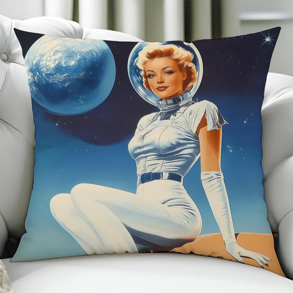 Retro Medieval Futuristic Space Cushion Cover Birthday Anniversary Gifts Double Sided Printed Zipper Cushion Cover Soft Skin