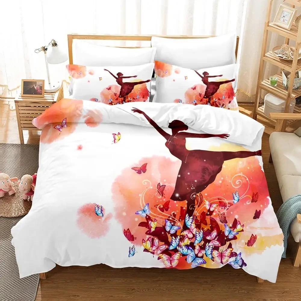 Conjunto de Capa de Edredom de Desenho Animado Bailarina Dançando Estilo Princesa Conjunto de Cama Solteiro Infantil Menina Nórdico Capa de Cama Solteiro Solteiro Plus Queen King