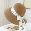 Polka dot streamer bow fashion bucket hat women's summer casual versatile sunshade straw hat breathable sunscreen bucket hat