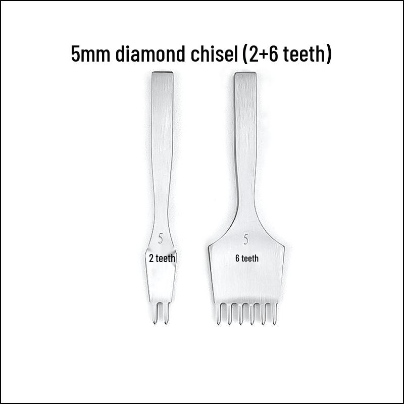 White Steel Diamond Awl for Leather Crafting – Polished 3/4/5mm Tooth Spacing, Handcrafted Stitching Hole Punch Tool