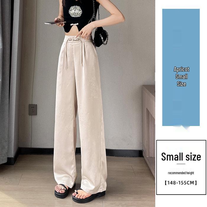 Women's Satin Jacquard Straight Leg Pants - Summer, High-End, Thin, New Chinese Style, Ice Silk, Narrow, Wide Leg.