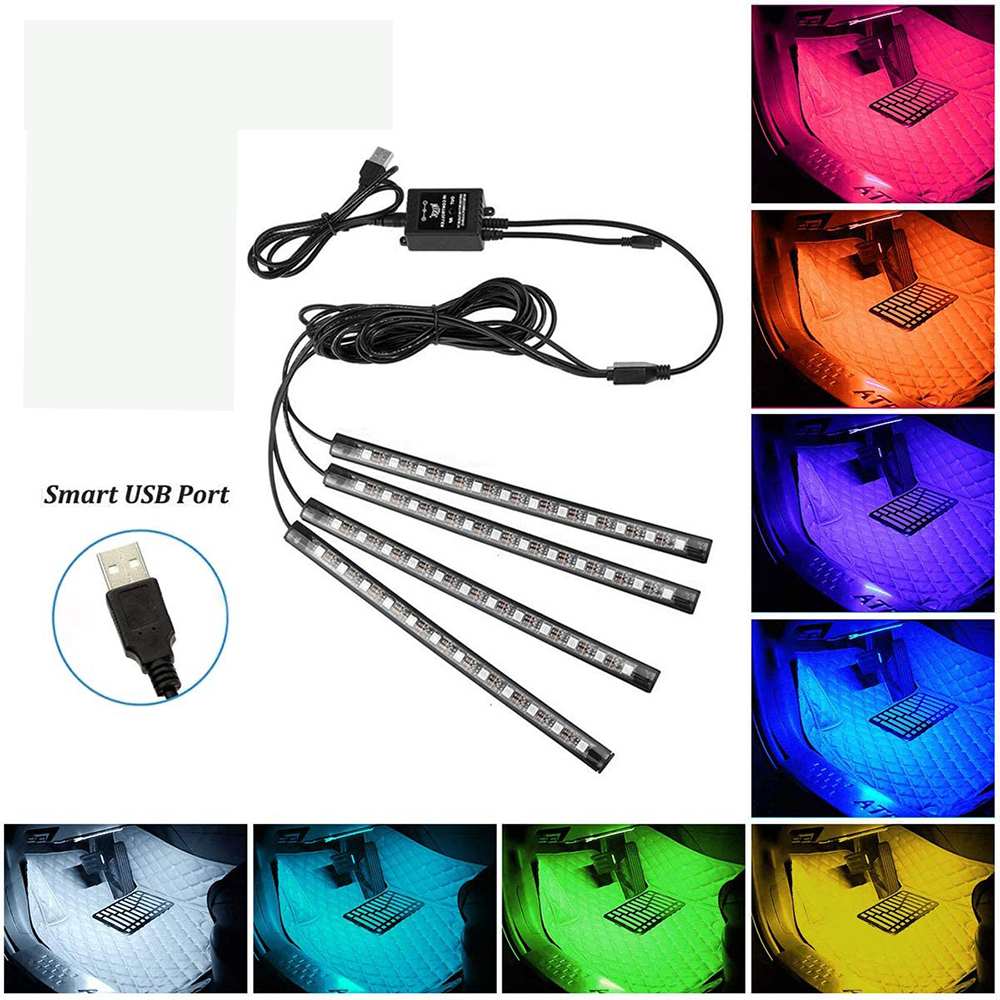 72LED One For Four Car Interior Ambient Foot Strip Light Backlight Remote App Music Control RGB Decorative Lamps