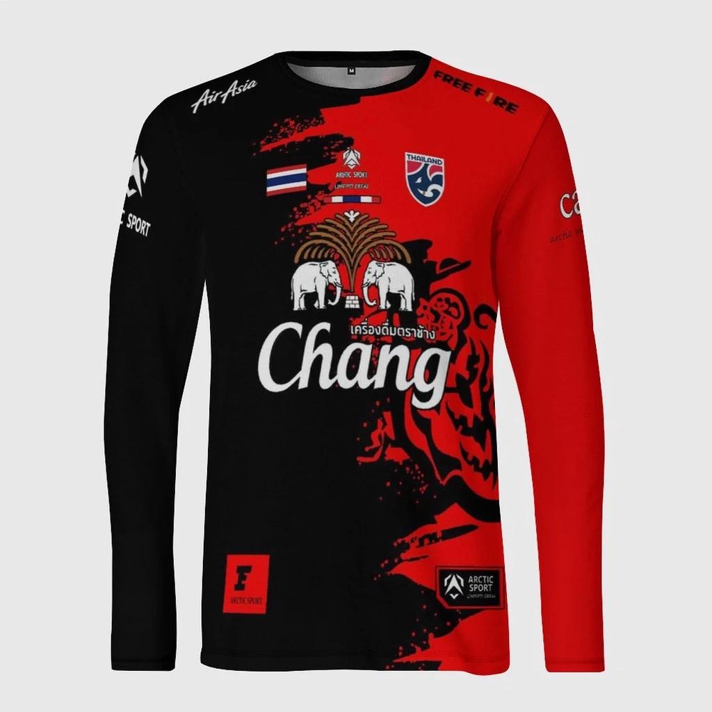 

ТАИЛАНД Футбол Футбол Футболка с круглым вырезом Винтажная Национальная флаг Логотип слона Значок Унисекс Мужская Женская ФУТБОЛКА Принт Быстросохнущая С длинным рукавом Униформа 3XL