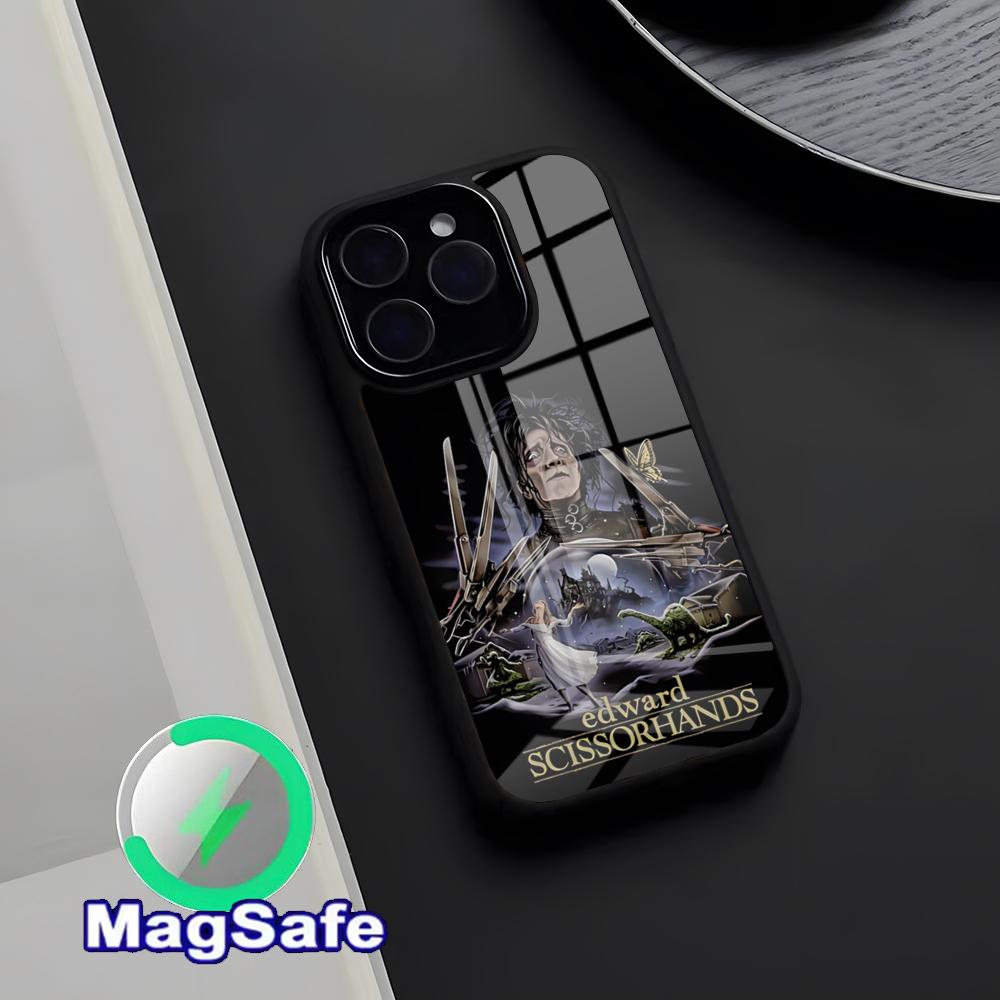 Retro Edward Scissorhands Phone Case Magnetic Glass Case For IPhone 17 Pro Max 16 15 14 13 11 Pro Max Plus Phone Case