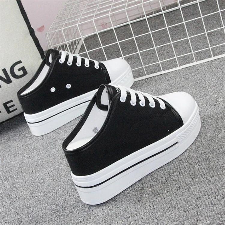 

Элегантные черно-белые холщовые тапочки на танкетке, женские туфли без каблуков, туфли-лодочки для отдыха, увеличивающие размер тапочки, женские сандалии с закрытым носком 34