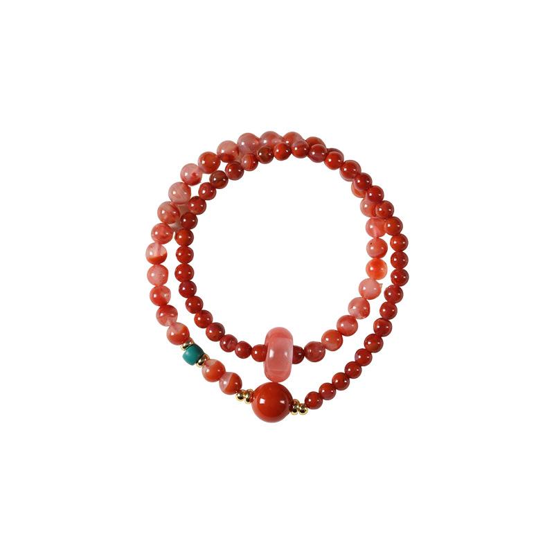 South Red Agate Double Circle Bracelet for Girls, Ice-Float South Red Layered Bracelet, New Chinese Style National Trend Gift