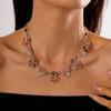 Inlaid Rhinestone Flower Necklace Earring Trendy Clavicle Chain Pink Water Drop Necklace  Party
