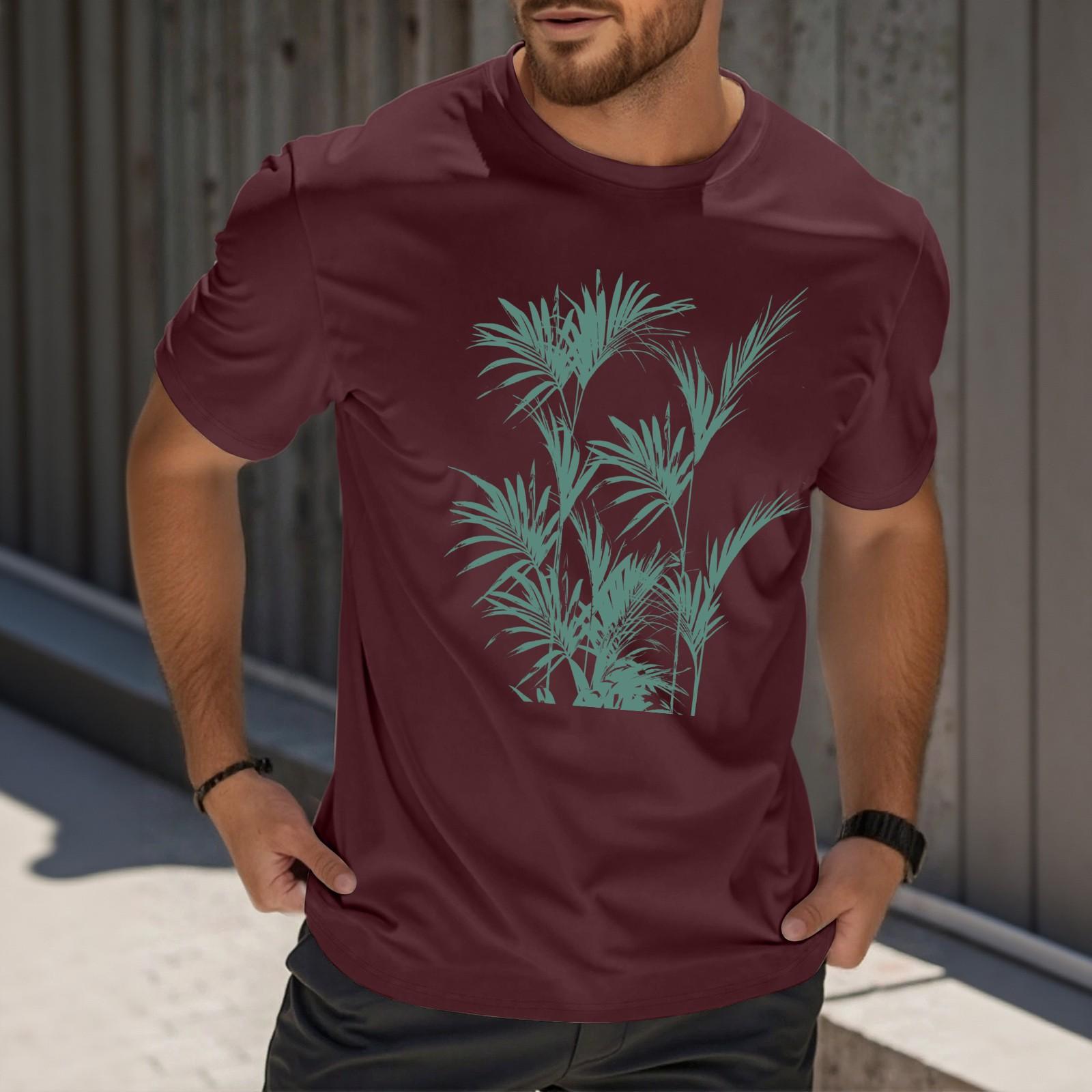 

Men s Fashion Printed Round Neck Straight Shoulder Short Sleeve T-Shirt Top XXL винний