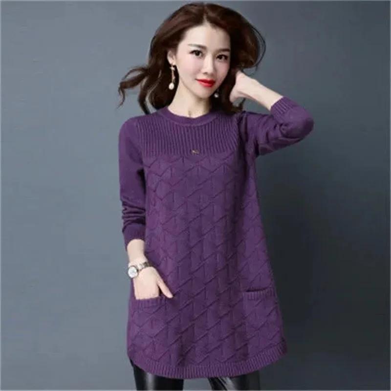 Maglione da donna autunno inverno pullover coreano sciolto a maniche lunghe maglione lavorato a maglia di media lunghezza maglioni inferiori abbigliamento femminile top