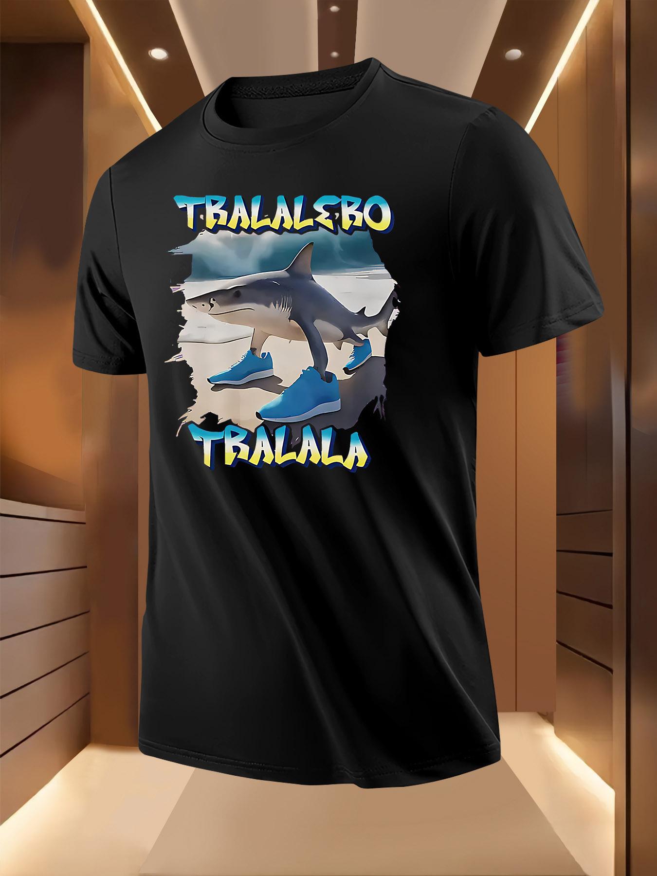 Graphic Tshirt with Shark Sneakers Print - Light Blue XXXXL