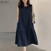 ZANZEA Women Casual Round Neck Solid Color Loose Sleeveless Dress