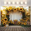2D Rustic Wooden Fence and Sunflowers Background Cloth Photo Booth Prop